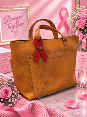 Snap-button faux leather breast cancer awareness ribbon charm/pendant for bags