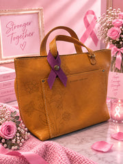Snap-button faux leather breast cancer awareness ribbon charm/pendant for bags