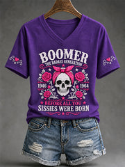 Women's The Badass Generation Before All You Sissies Were Born Print V-Neck Tee