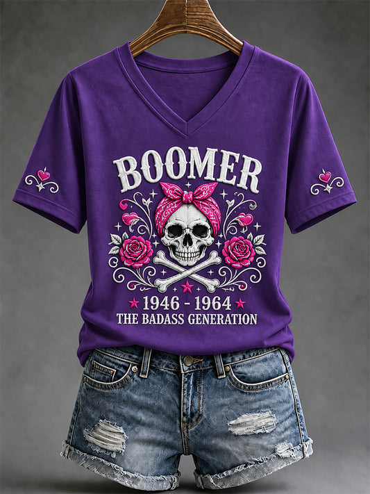 Women's The Badass Generation Before All You Sissies Were Born Print V-Neck Tee