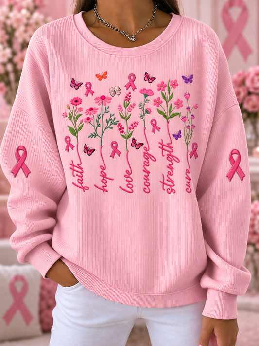 Women's Breast Cancer Pink Print Casual Sweatshirt