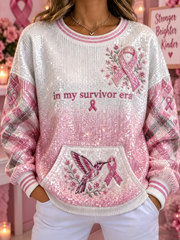 Women's Breast Cancer Pink Art Print Ribbed Round-Neck Sweatshirt