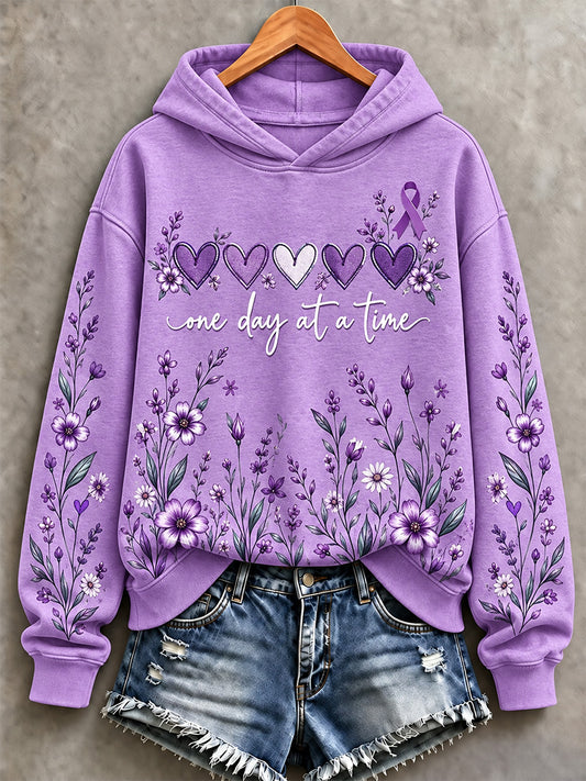 Women's Purple Floral & Alzheimer's Awareness Support Print Sweatshirt