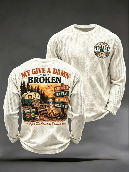 Men's "Too Old to Care Club / My Give-a-Damn Is Broken" Waffle-Knit T-Shirts