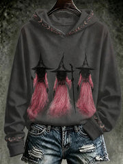Women's Pink Witch Print Regular Sweatshirt
