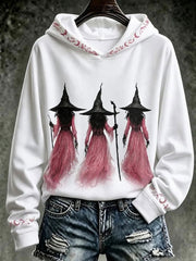 Women's Pink Witch Print Regular Sweatshirt