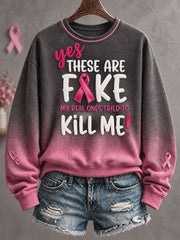 Women's Breast Cancer Awareness Floral Art Printed Sweatshirt