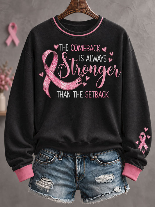Women's Breast Cancer Awareness Floral Art Printed Sweatshirt