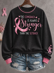 Women's Breast Cancer Awareness Floral Art Printed Sweatshirt