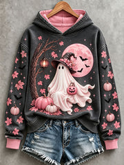Women's Halloween Ghost Breast Cancer Awareness Hoodies