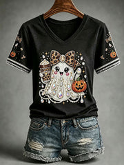 Women's Halloween Ghost Print Short-sleeved T-shirt