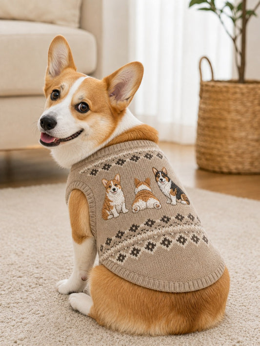 Vintage Corgi Dogs Isle Pattern Print Pet Sleeveless Vest