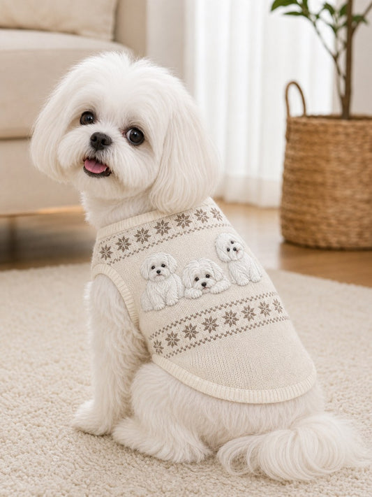Vintage Maltese Dogs Isle Pattern Print Pet Sleeveless Vest