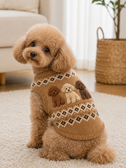 Vintage Poodle Dogs Isle Pattern Print Pet Sleeveless Vest