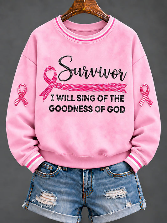 Women's Breast Cancer Pink Ribbon Faith Regular Sweatshirt