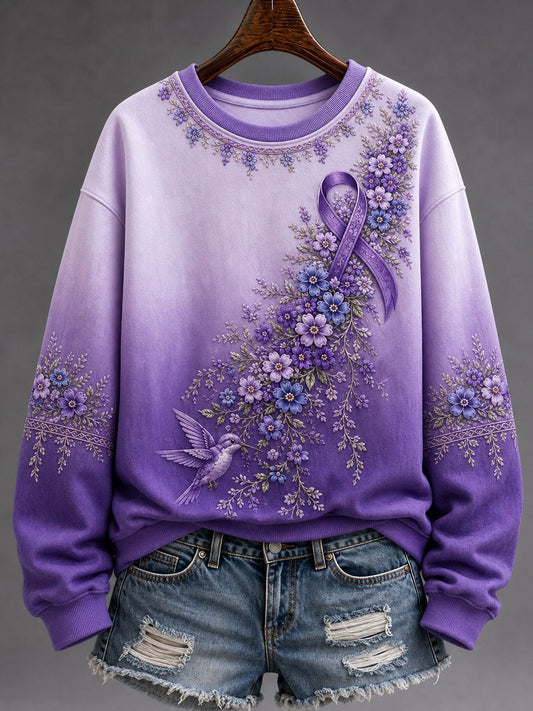 Women's Alzheimer's Disease Awareness Supports Purple Ribbon Art Print Sweatshirt