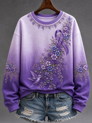 Women's Alzheimer's Disease Awareness Supports Purple Ribbon Art Print Sweatshirt