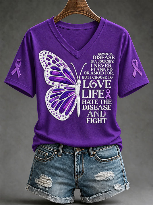 Women's Alzheimer's Awareness Support Print V-Neck Tee