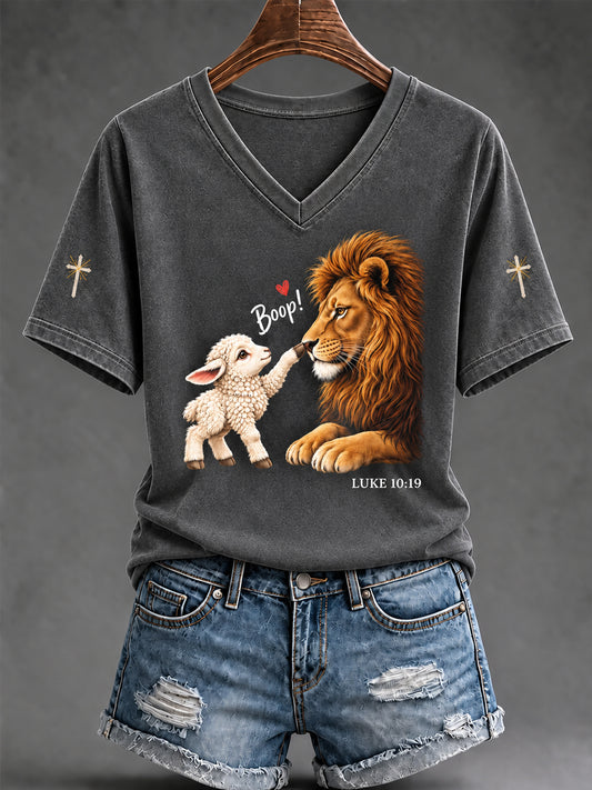 Women's Christian Lion and Lamb Bible Short Sleeve T-shirt