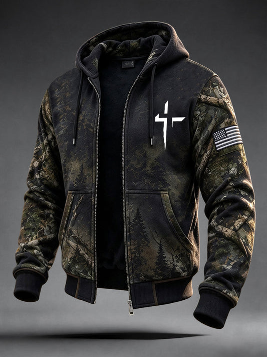 Men's Christian Art Cross-Print Zip-Up Hoodie