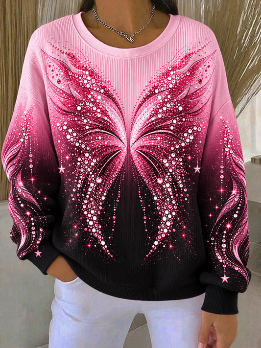 Women's Breast Cancer Ribbed Round-Neck Sweatshirt