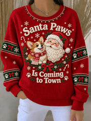 Women's Christmas Santa Paws Is Coming To Town Printed Sweatshirt
