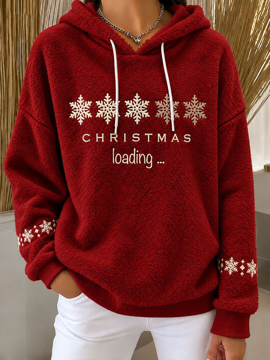 Women's Christmas Loading Print Flannel Hoodie