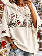 Women’s Vintage Christmas Village Line Art Print Comfy Hoodie