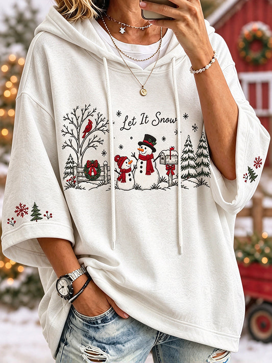 Women’s Let It Snow Snowman Christmas Line Art Print Hoodie