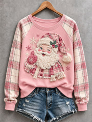 Women's Pink Santa Patchwork Art Sweatshirt