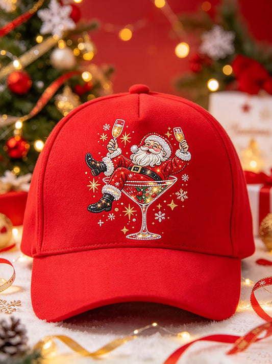 Unisex Christmas Santa Claus Wine Glass Print Hat