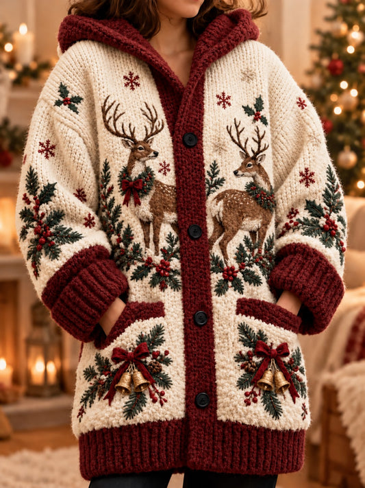 Women's Christmas Composite Fleece Long Coat