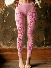 Women's Fighting Together Floral Pink Ribbon Print Cozy Leggings