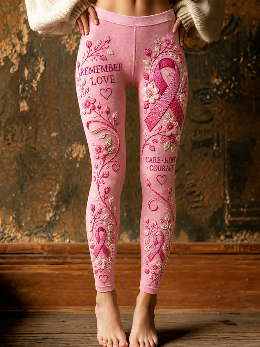 Women's Care Hope Courage Floral Pink Ribbon Print Cozy Leggings
