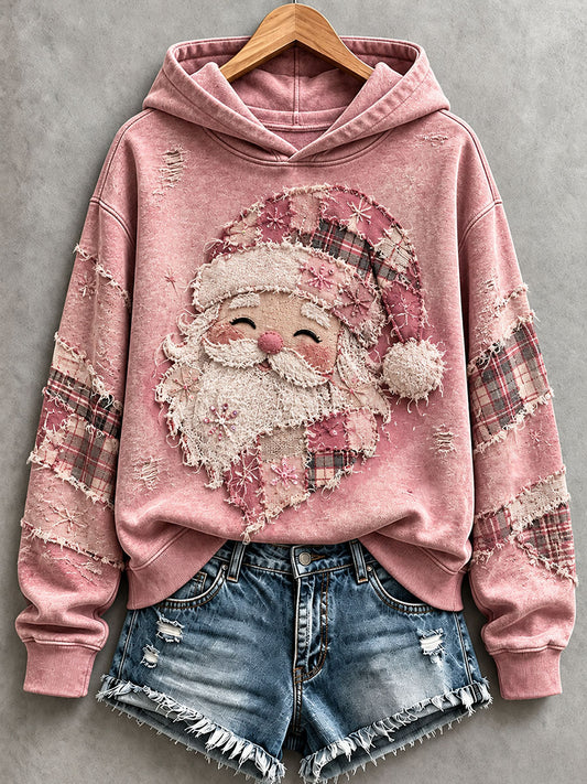 Women's Pink Santa Patchwork Art Hoodie