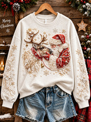 Women's Featuring Santa Claus and Reindeer Pattern Causal Regular Sweatshirt