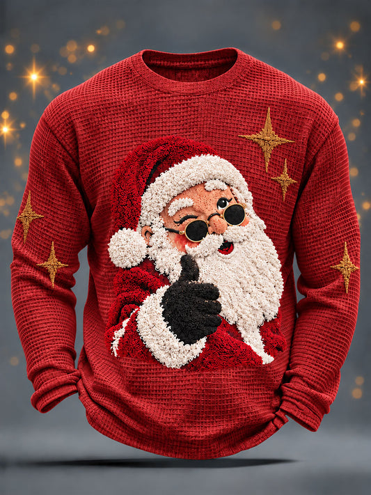 Men's Christmas Santa Claus Waffle Long Sleeve T-Shirt