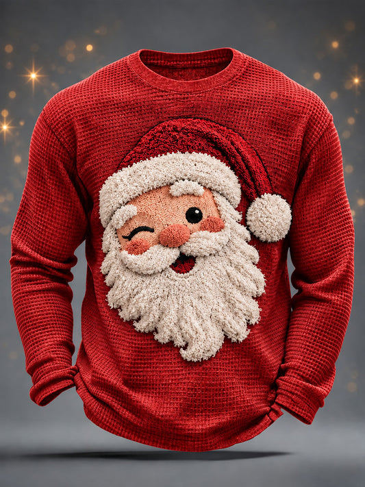 Men's Christmas Santa Claus Waffle Long Sleeve T-Shirt