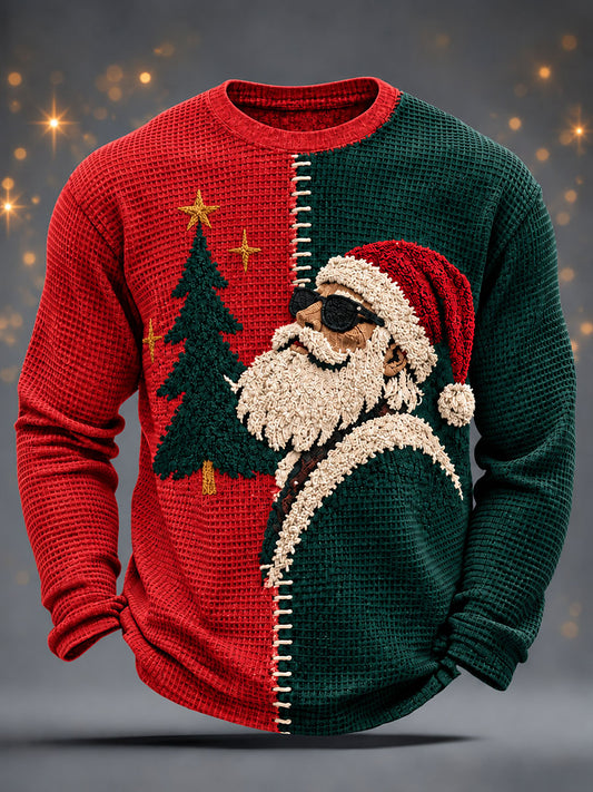 Men's Christmas Santa Claus Waffle Long Sleeve T-Shirt
