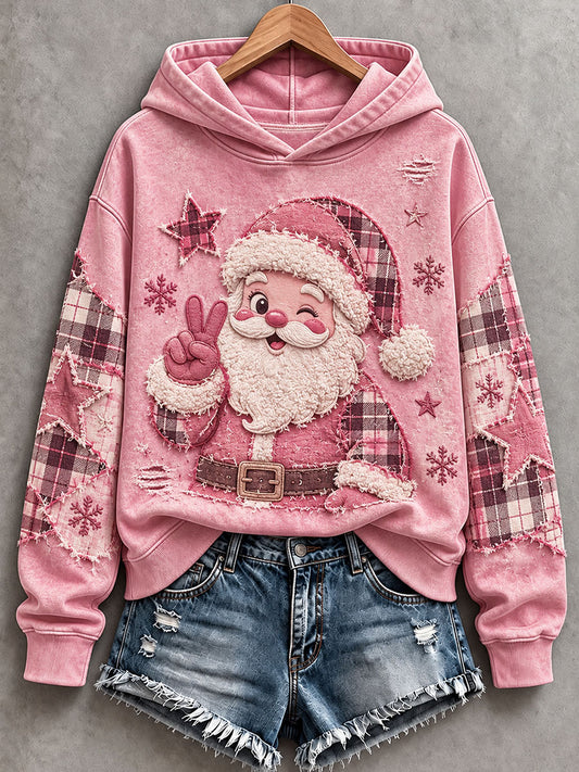 Women's Pink Santa Patchwork Art Hoodie
