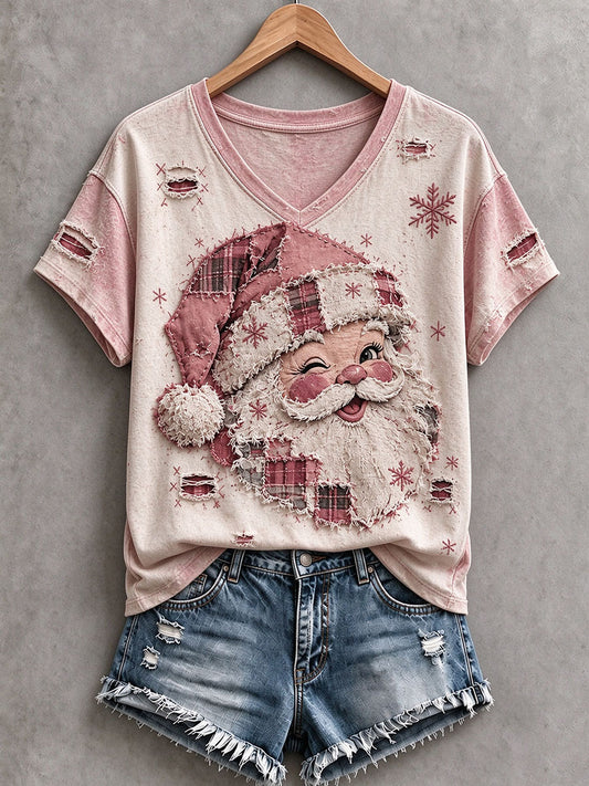 Women's Vintage Pink Santa T-Shirt