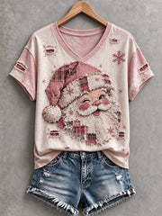 Women's Vintage Pink Santa T-Shirt