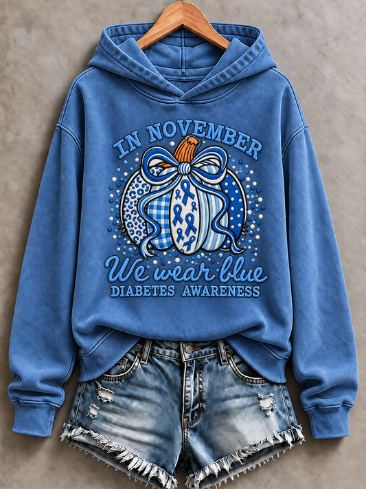 Women’s Diabetes Awareness Printed Casual Hoodie