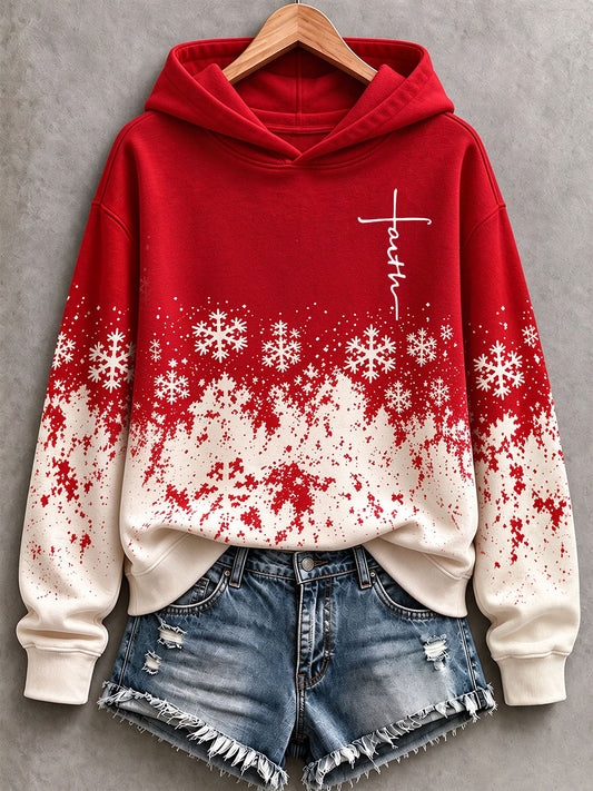 Women's Faith And Snowflake Print Hoodie