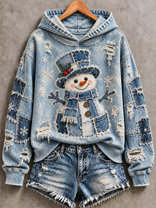Women's Christmas Snowman Print Hoodie