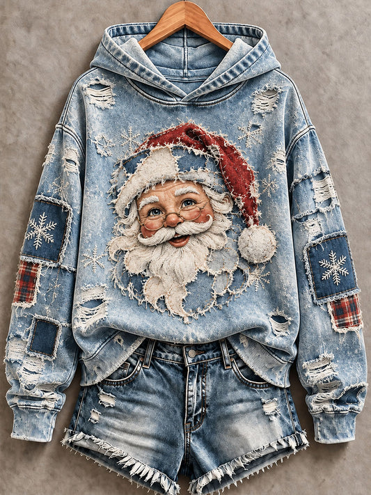 Women's Santa Print Casual Hoodie