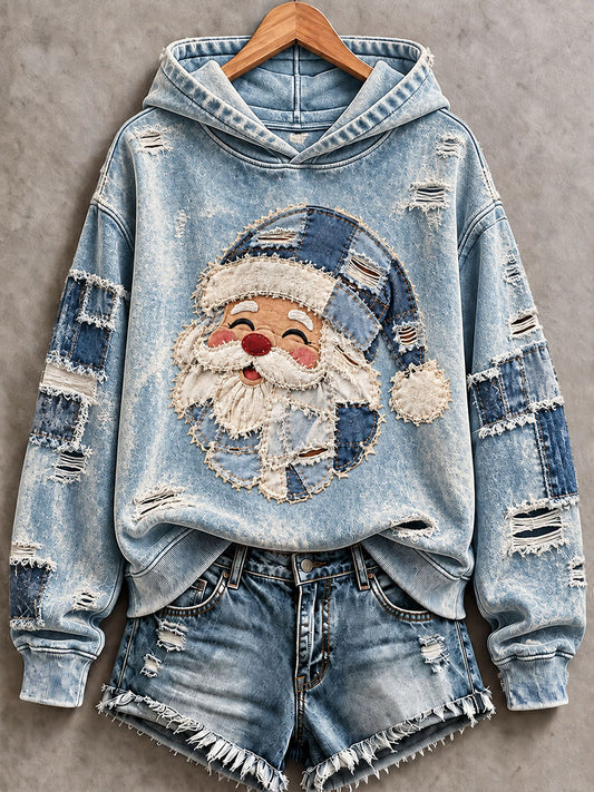 Women's Santa Print Casual Hoodie