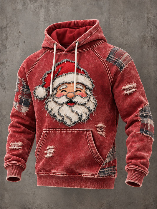 Men's Retro Santa Claus Christmas Print Casual Hoodie