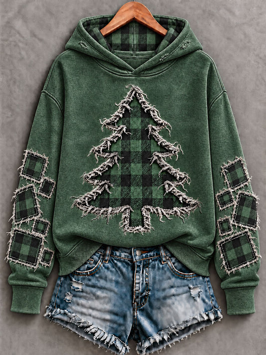Women's Vintage Christmas Tree  Art Regular Hoodie