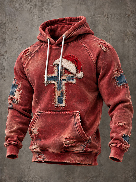 Men's Retro Christmas Cross Print Hoodie